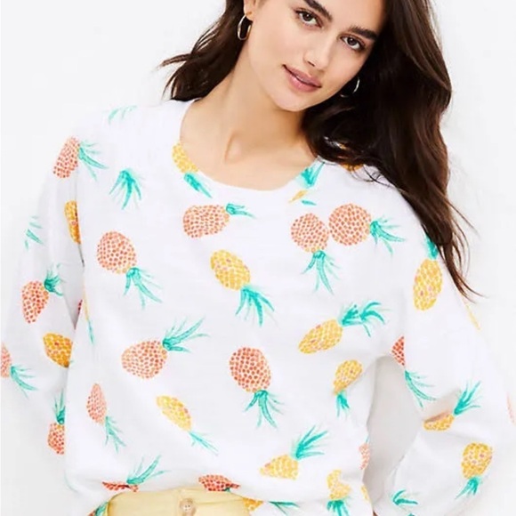 LOFT Pineapple Print Sweatshirt Size SMALL New - Picture 3 of 8